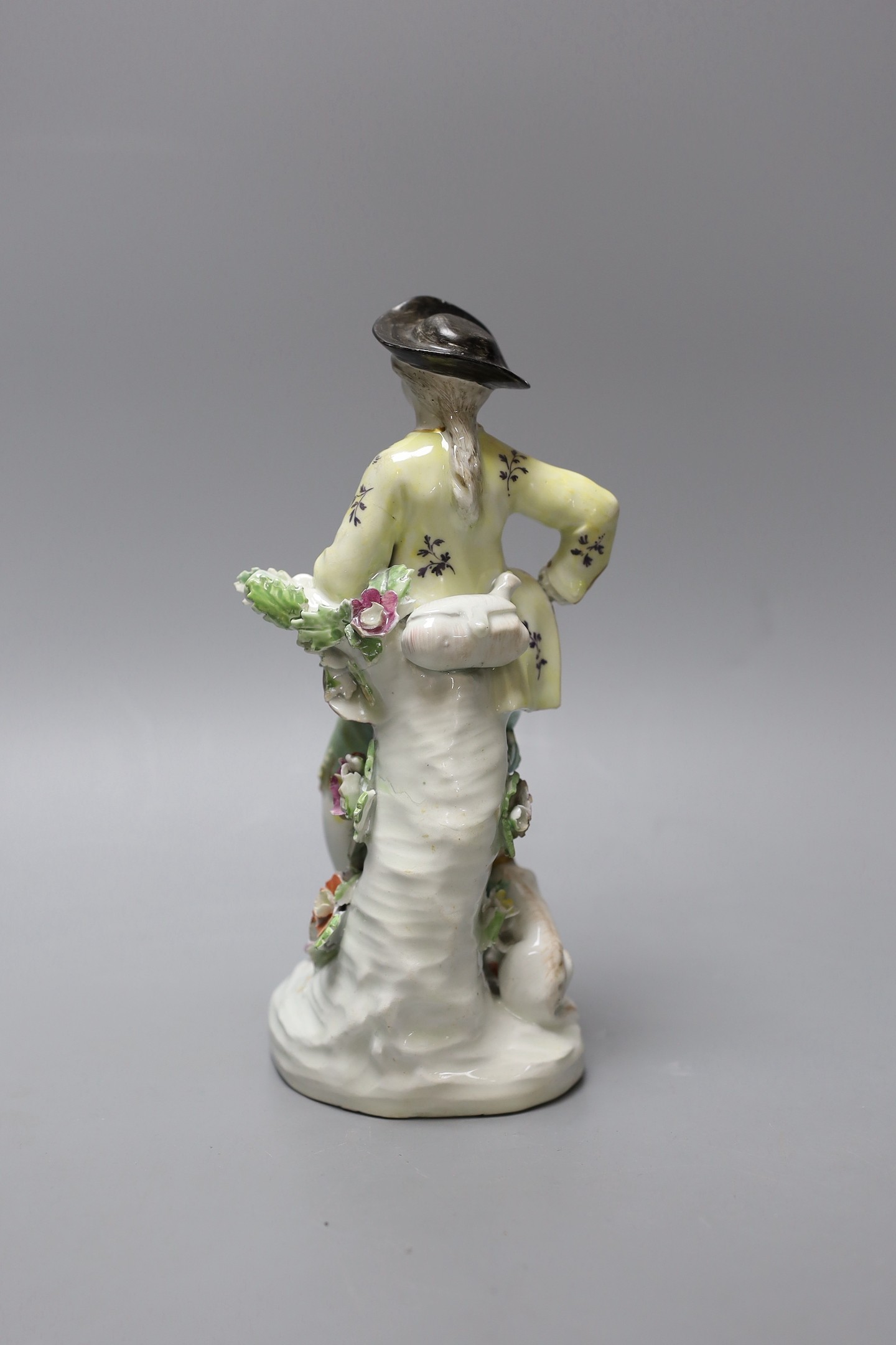 A Derby group of a man with a terrier, c.1760, 19cm high